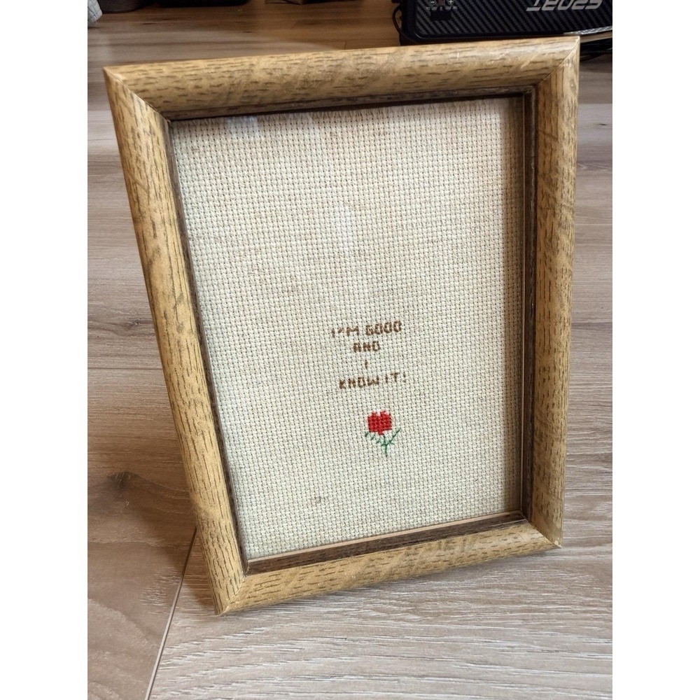 Handmade Cross Stitch I'm Good and I Know It! Framed Wood and Glass Wall Art